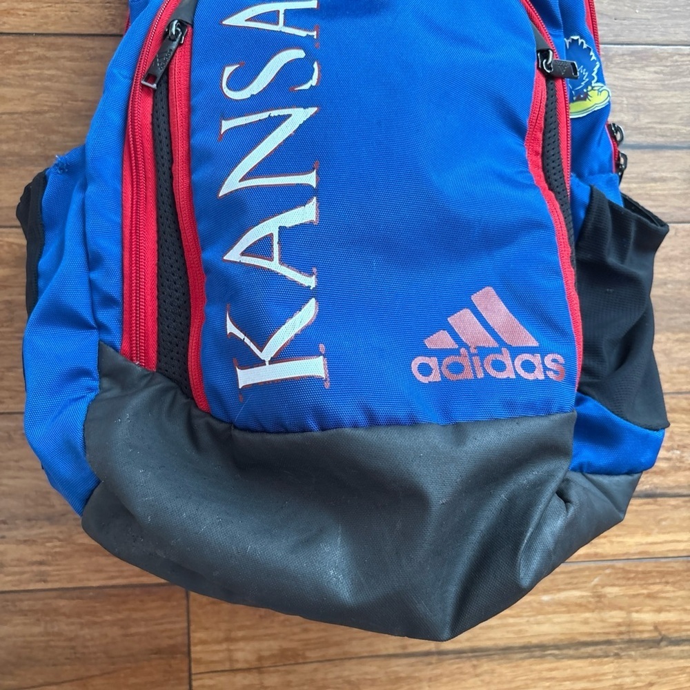 Adidas KU Jayhawks Student Backpack Bookbag Multi Pouches Laptop Red Blue - Picture 2 of 15